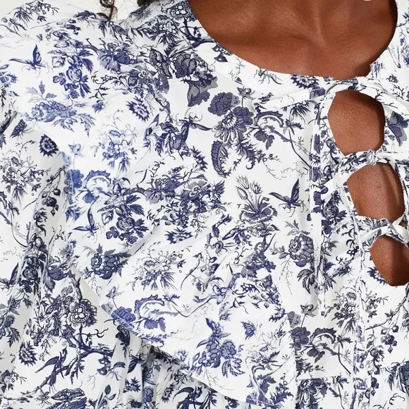 Tuckernuck Hyacinth House Navy Floral Ruffle Nadia Blouse Size Small NEW - Picture 6 of 11